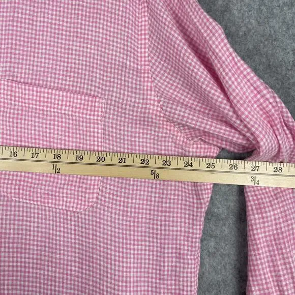Peter Millar Linen Shirt Mens 16.5 Long Pink Check Button Up Long Sleeve Classic - Picture 7 of 13